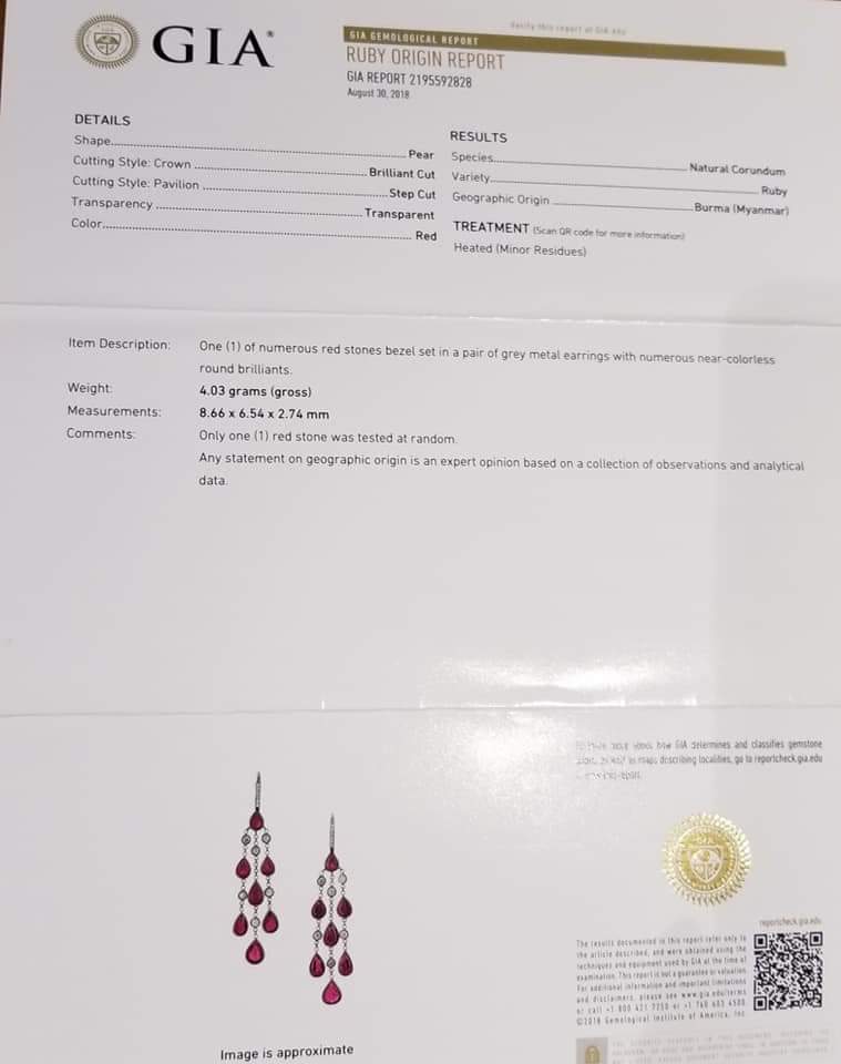 Very Rare 15.5twct GIA Certified Burmese Ruby Chandelier
