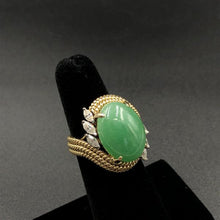 Load image into Gallery viewer, 13ct Green Jadeite Vintage Custom 18kt Gold Ring. .90ct VVS-VS Diamonds G-H Color.