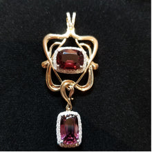 Load image into Gallery viewer, Very Rare 2 Stone Burmese Spinel Pendant with Diamonds in 14kt Yellow Gold
