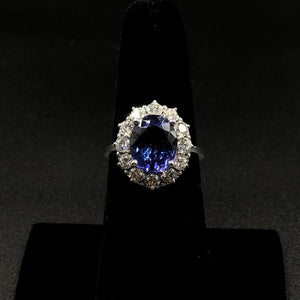 3.5ct Oval Tanzanite Ring with 1 full carat VS-SI G-H Color Diamonds