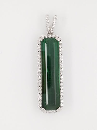 Flawless 20.81ct Chrome Green Octagonal Cut Tourmaline and Diamond Pendant