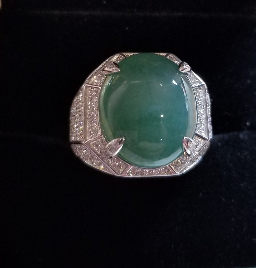 Rare 14ct GIA Certified Green Jadeite Ring in 18kt Gold Custom Mounting with 1.85ct of Diamonds