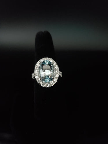 Fine Estate 5.13ct Light Blue Aquamarine Ring in 14kt White Gold with 1.90ct SI G Color Fine Diamonds.