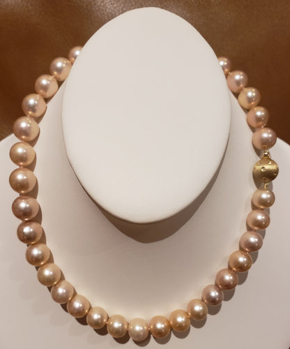 Estate Beautiful Rare Pink Champagne 11-13mm Clean Round Cultured Pearl 18 inch Necklace.