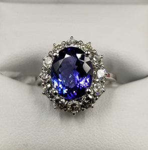 3.5ct Oval Tanzanite Ring with 1 full carat VS-SI G-H Color Diamonds