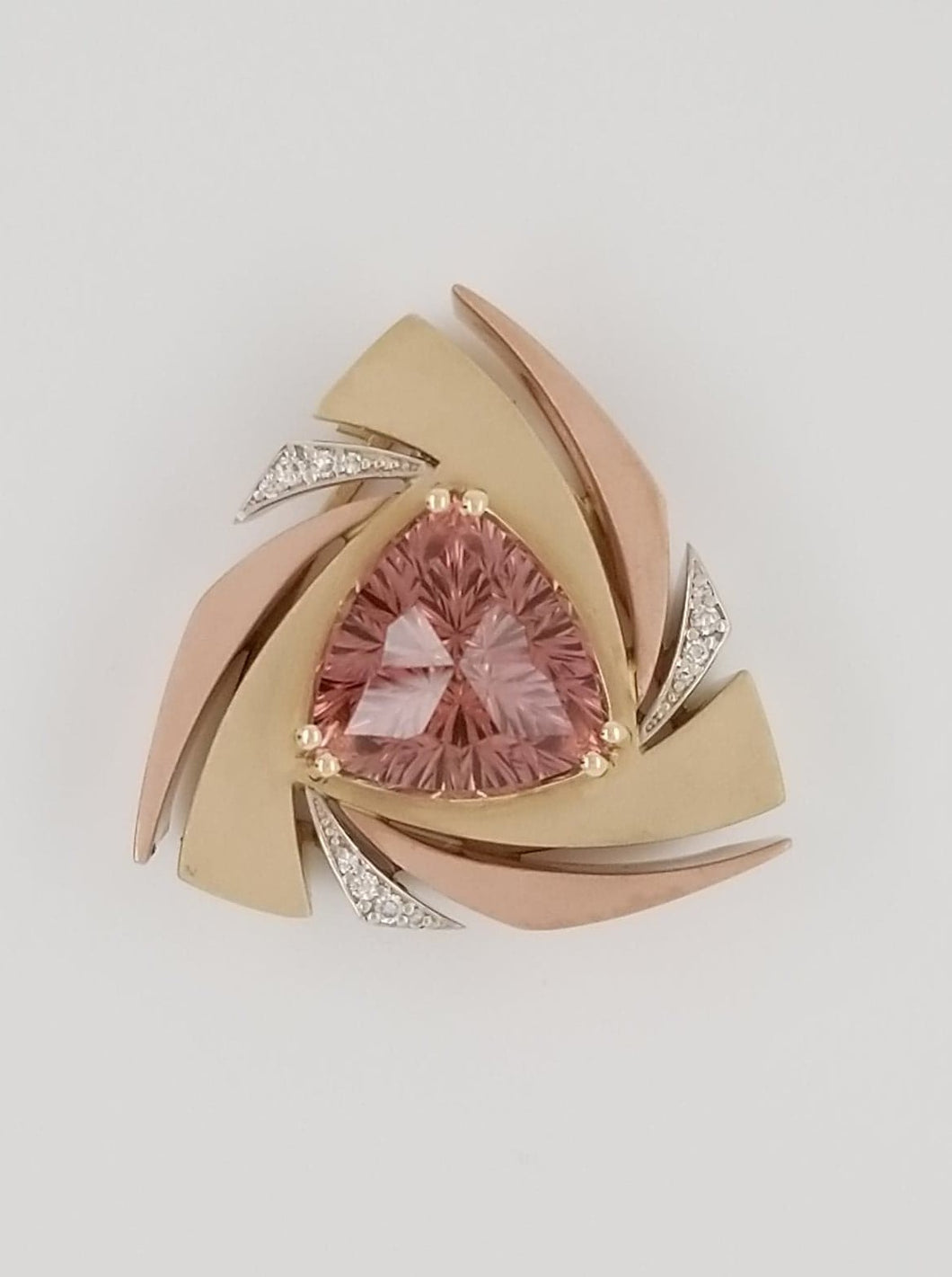 Nigerian Pink Tourmaline Pendant with a 7.93ct flawless stone Trillion Concave, Spiral, Brilliant Starburst cut by World Class Cutter Mark Gronlund!