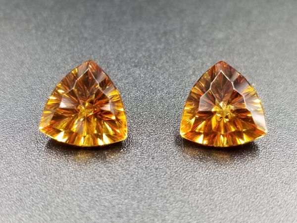 8ctw Madeira Citrines Trillions Concave Starburst cut by Mark Gronlund.