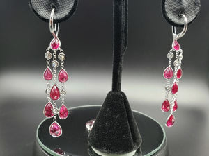Very Rare 15.5twct GIA Certified Burmese Ruby Chandelier Earrings with 0.92ct Diamonds.